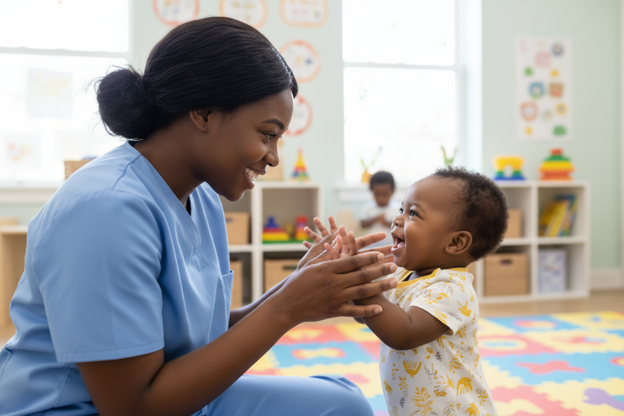 one on one with a black infant in daycare